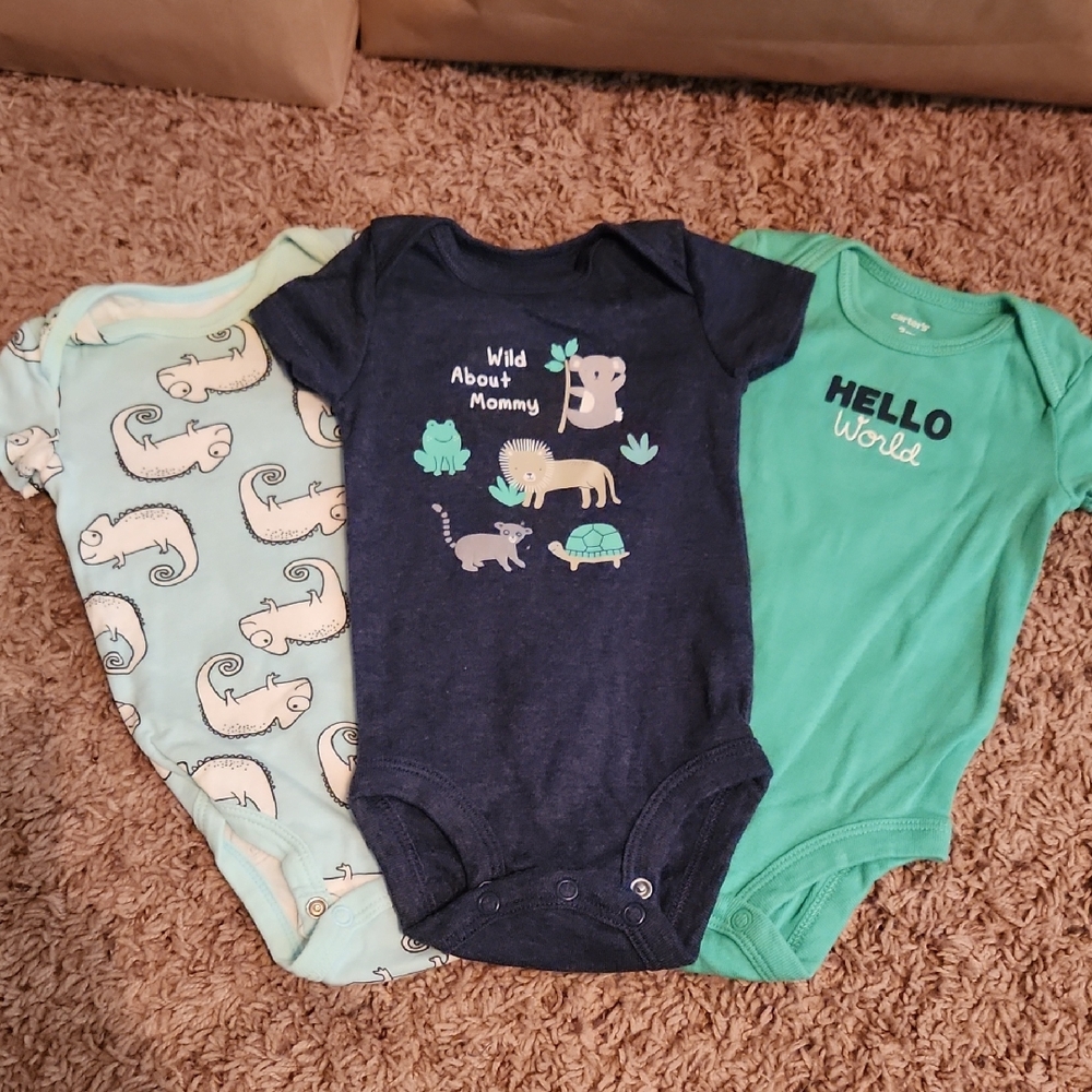 Carter's - 3 Infant Boys Onesies - Blue/Green Colors - Size 3months